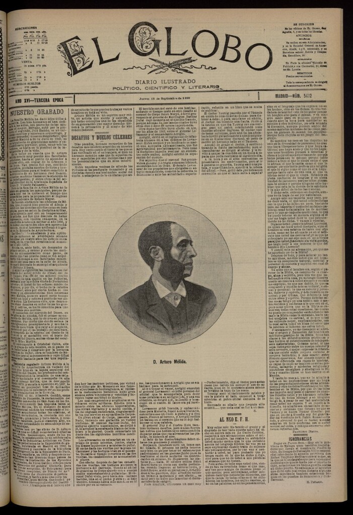 Miniatura de El Globo : diario ilustrado del 18 de septiembre de 1890, nº 5432