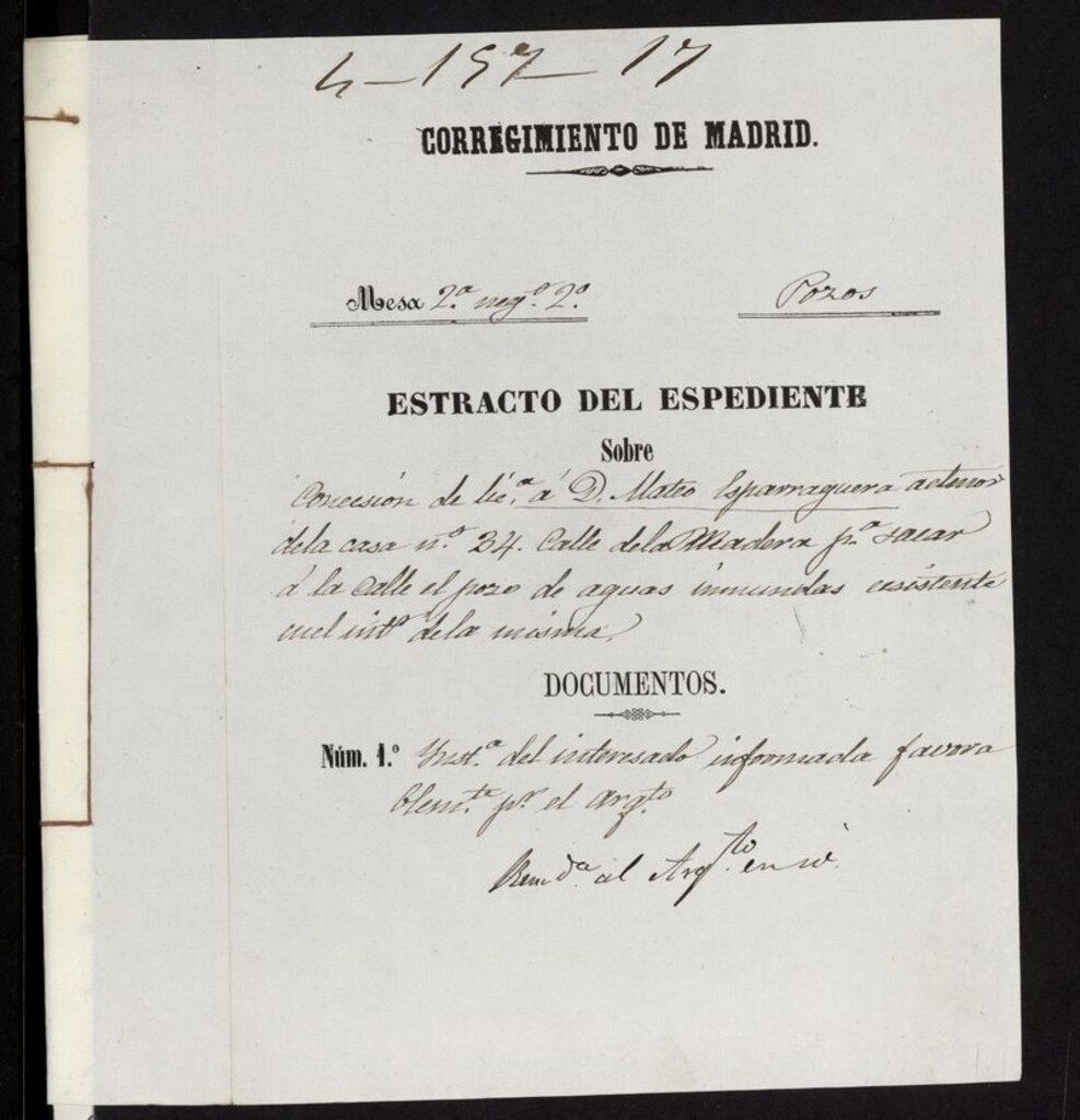 Miniatura de D. Mateo Esparraguera Administrador de la casa nº 34. Calle de la Madera para sacar a la calle el pozo de aguas inmundas existente en el interior de las mismas. (1854)