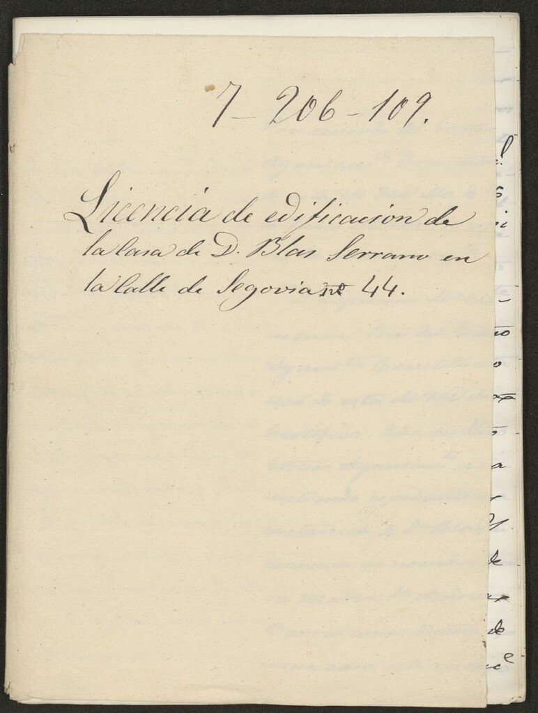Miniatura de Licencia de edificación de la casa de D. Blas Serrano en la calle de Segovia nº 44. (1855)