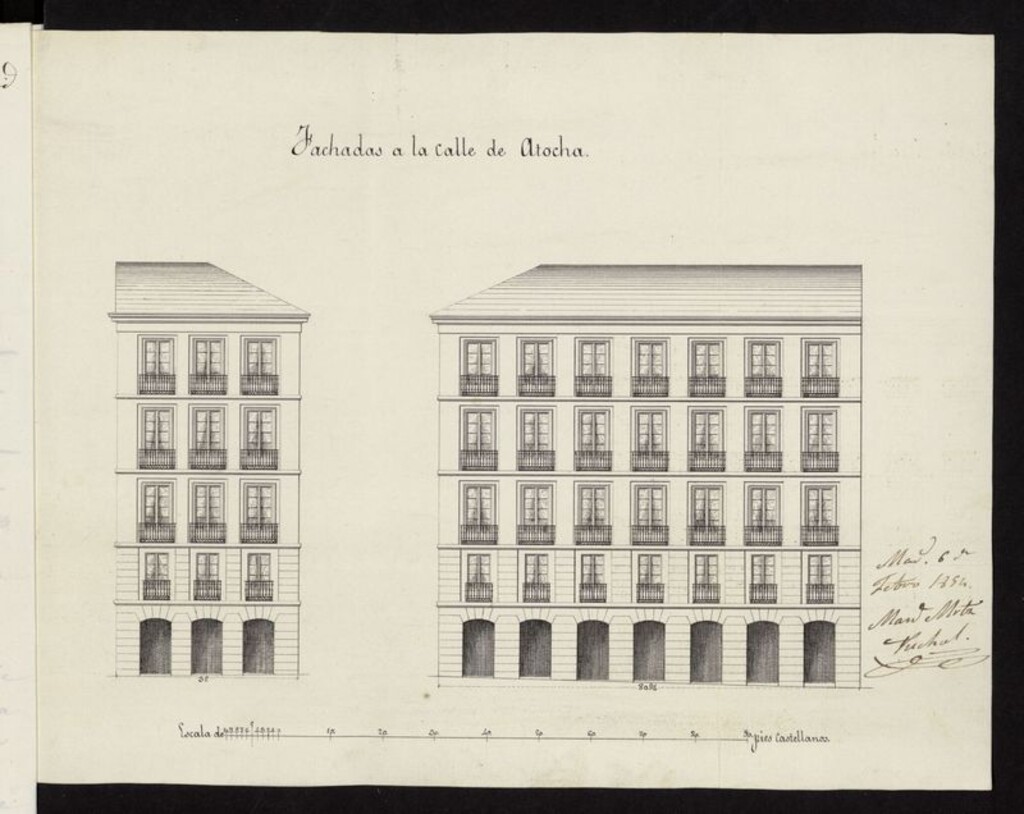 Miniatura de D. Ildefonso Pérez, en nombre del Sr. D. José Falguera sobre licencia para construir de nueva planta las casas calle Atocha n8, 10 y 12 con vuelta a la de la Concepción Jerónima nº 19. (1853-1854)