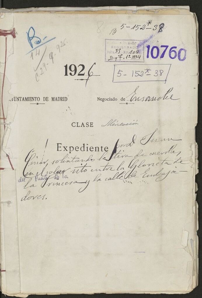 Miniatura de D. Juan Ciscar, solicitando la tira de cuerdas en el solar sito entre la Glorieta de la Princesa y la calle de Embajadores. (1926)