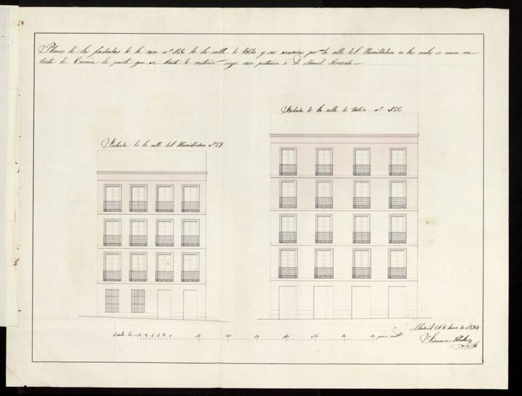 Miniatura de D. Manuel de Arrazola, sobre construcción de un piso 3º y sotabanco en la casa calle de Toledo nº 126, y solo piso 3º para la accesoria calle del Humilladero, nº 27. (1854)