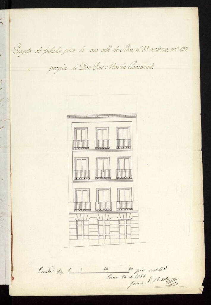 Miniatura de D. José María Claramunt, sobre nueva edificación de la casa calle de Silva nº 33, manzana 457. (1854)