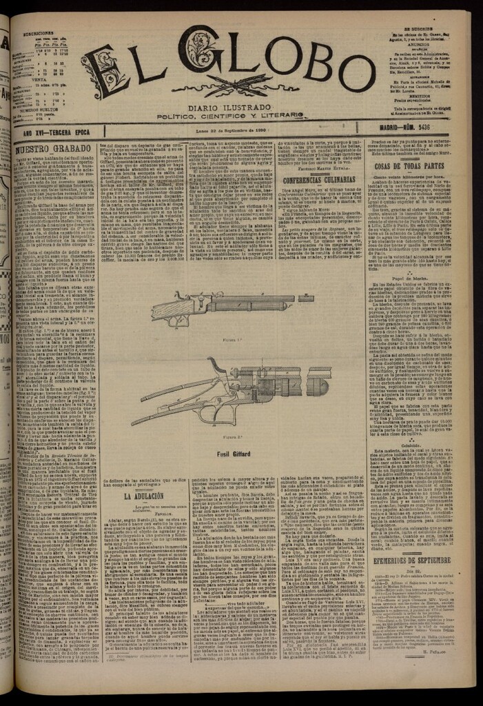 Miniatura de El Globo : diario ilustrado del 22 de septiembre de 1890, nº 5436