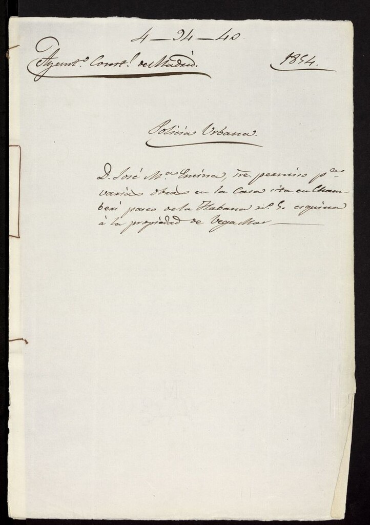 Miniatura de D. José Mª Encina, sobre permiso para varias obras en la casa sita en Chamberí  paseo de la Habana nº 5, equina a la propiedad de Vega Mar. (1854)