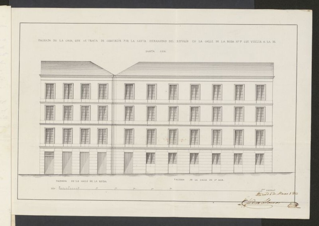 Miniatura de D. José María Martínez de Arcoytia, sobre edificación casa calle de la Ruda nº 7, con accesoria a la de Sta. Ana nº 1, propia de la Sta. Hermandad del Refugio y Piedad de esta Corte.(1854)
