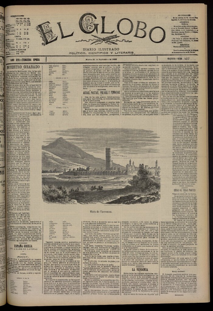 Miniatura de El Globo : diario ilustrado del 23 de septiembre de 1890, nº 5437