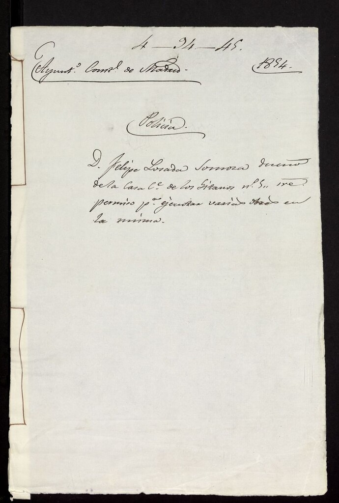 Miniatura de D. Felipe Losada Somoza, dueño de la casa calle de los Gitanos nº 5, sobre permiso para ejecutar varias obras en la misma. (1854)