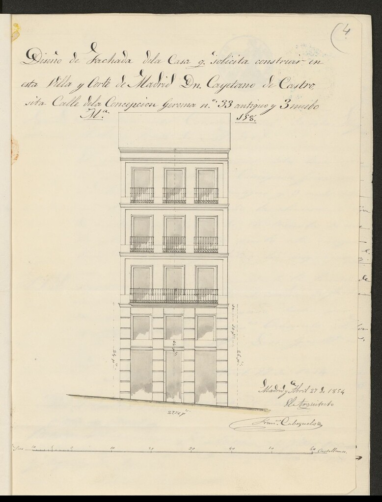 Miniatura de D. Cayetano de Castro, sobre edificación calle de la Concepción Jerónima nº 3, manzana 158. (1854)