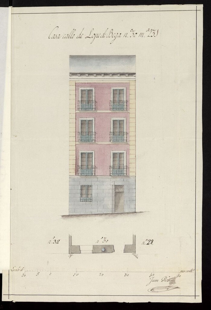 Miniatura de D. Lorenzo Pérez, construcción de casa calle de Lope de Vega, nº 30.(1854)