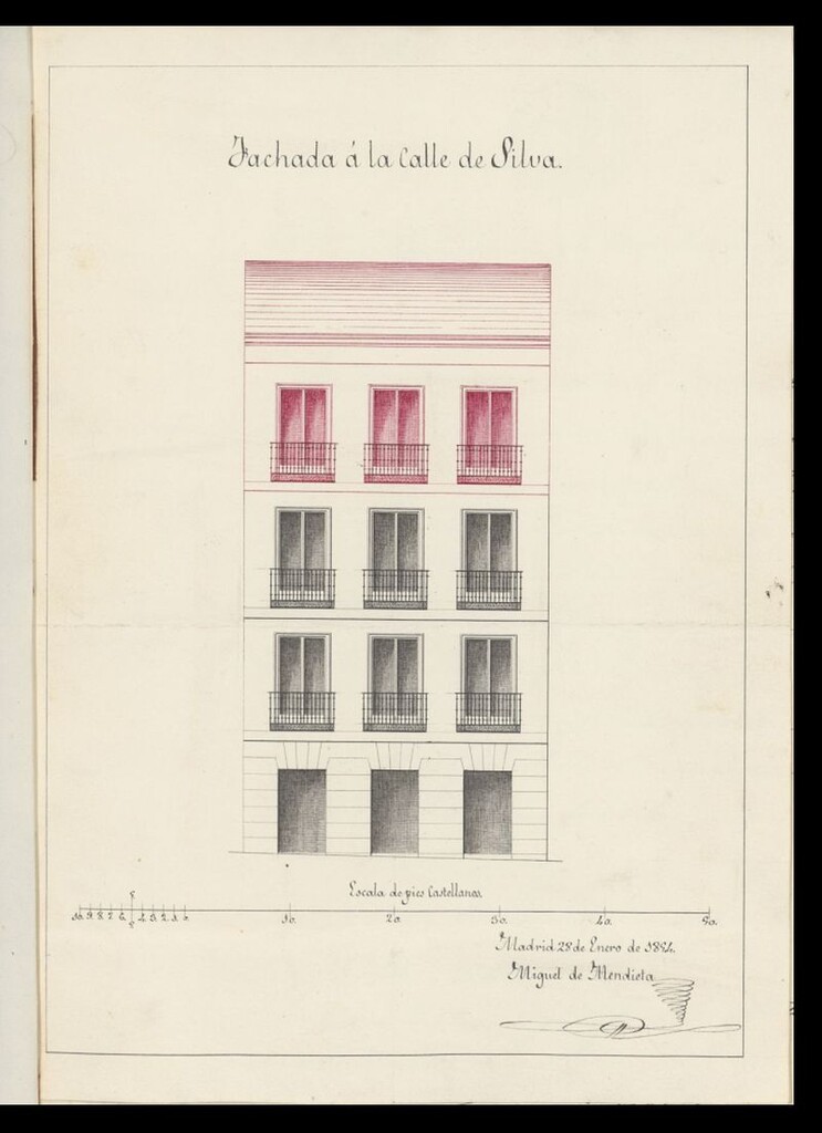 Miniatura de D. José Escudero, sobre aumento de piso 3º, calle de Silva nº 36, manzana 447. (1854)