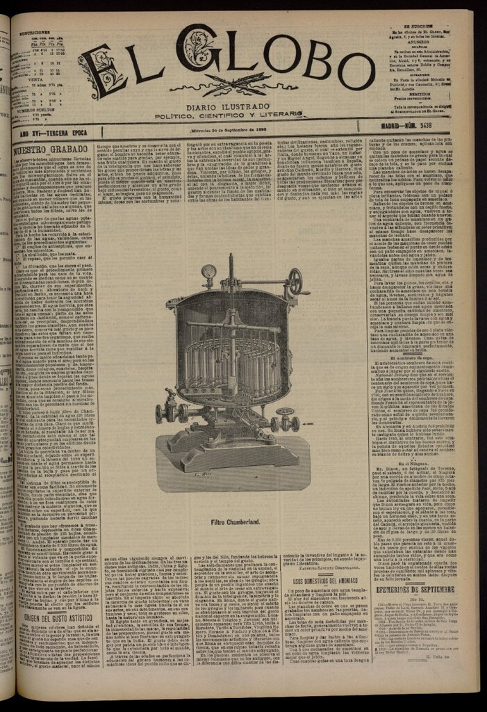Miniatura de El Globo : diario ilustrado del 24 de septiembre de 1890, nº 5438
