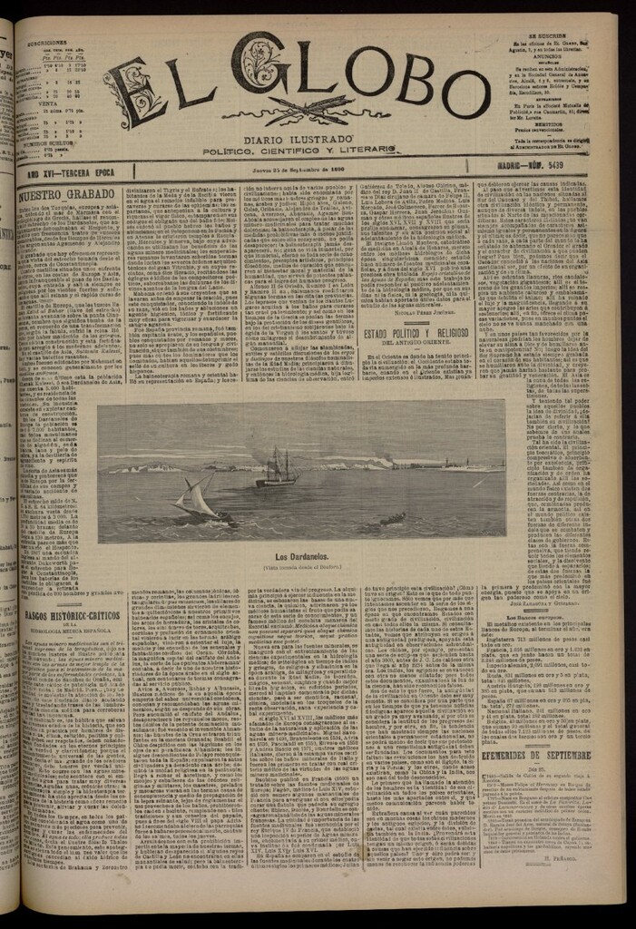 Miniatura de El Globo : diario ilustrado del 25 de septiembre de 1890, nº 5439