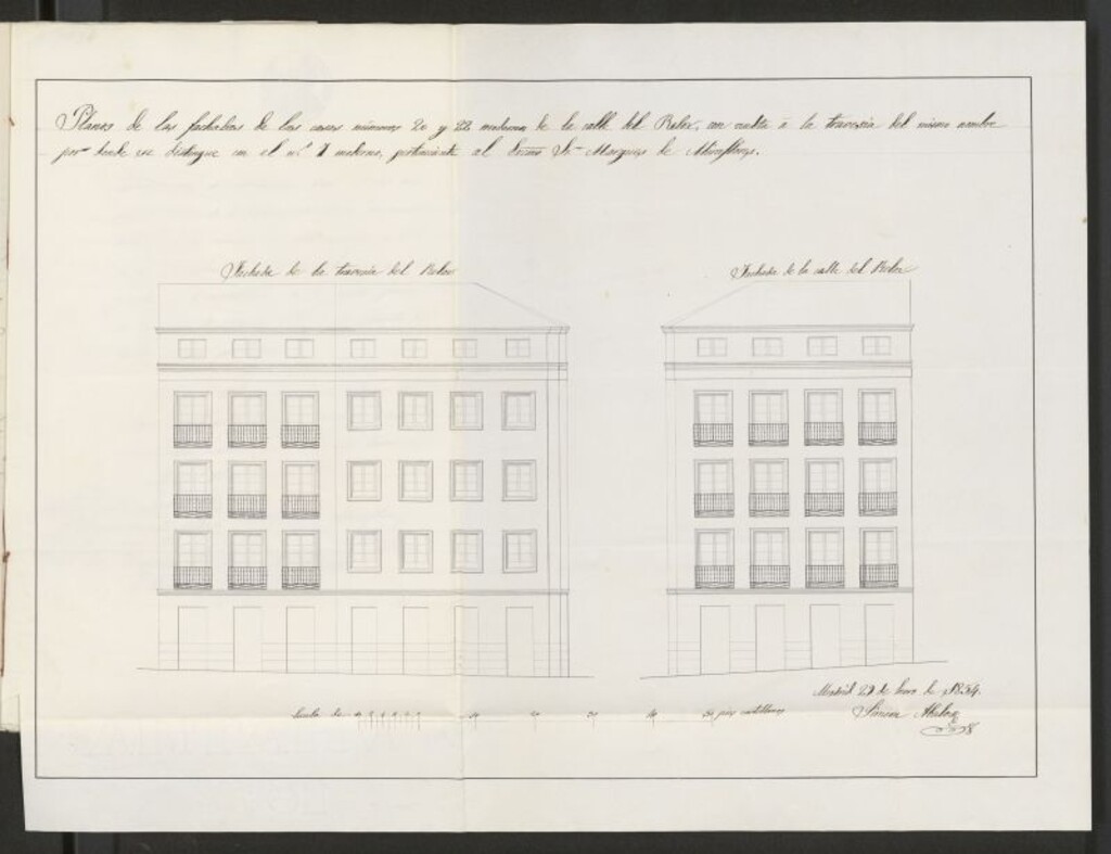 Miniatura de El Excmo. Sr. Marqués de Miraflores, sobre edificación, Travesía del Relox nº 7, con vuelta a la calle del Relox nºs 20 y 22. (1854)