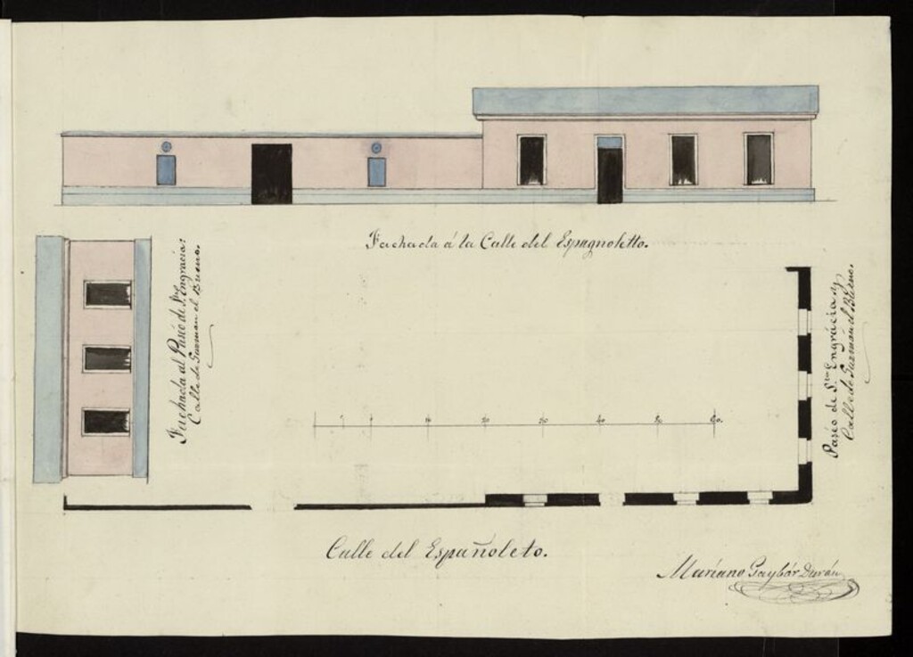 Miniatura de D. Manuel Gómez de Bonilla, sobre construir una casa en Chamberí con fachadas a las calles de Guzmán el Bueno con vuelta a la del Españoleto manzana 61. (1854)