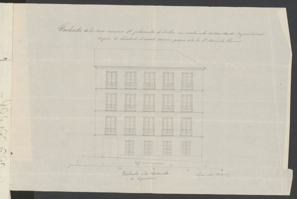 Miniatura de Casa Plaza de Bilbao con vuelta al a Costanilla de Capuchinos nºs. 11 y 2, manzana 305.(1854)