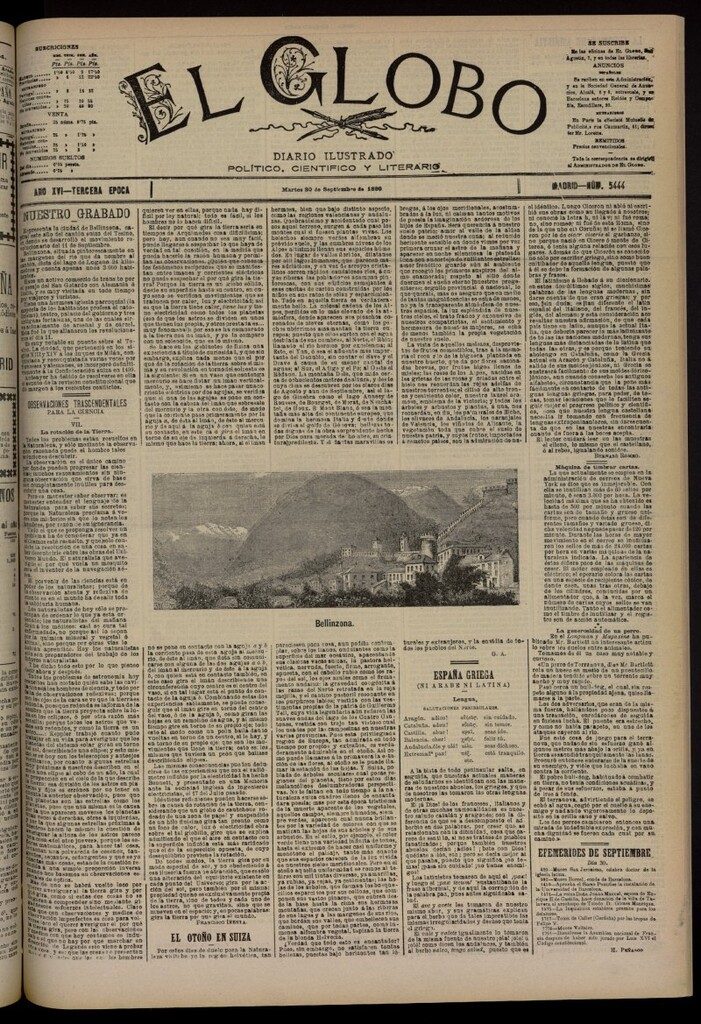 Miniatura de El Globo : diario ilustrado del 30 de septiembre de 1890, nº 5444