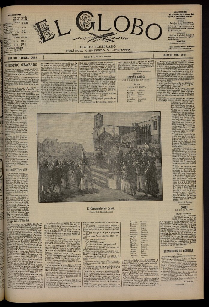 Miniatura de El Globo : diario ilustrado del 4 de octubre de 1890, nº 5448