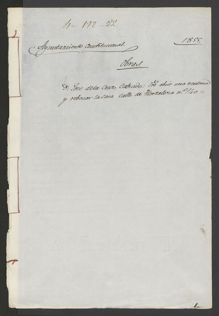 Miniatura de D. José de la Cruz Cabrado, sobre abrir una ventana y revocar la casa calle de Hortaleza, nº 140. (1855)