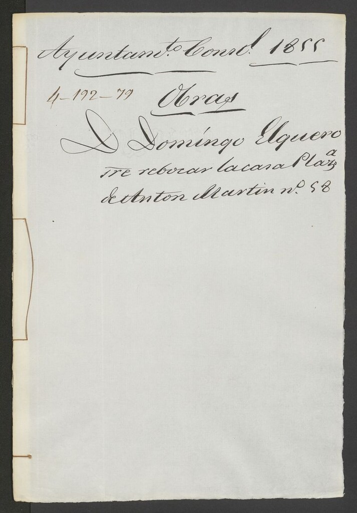 Miniatura de D. Domingo Elguero, sobre revocar la casa Plaza Antón Martín, nº 58. (1855)