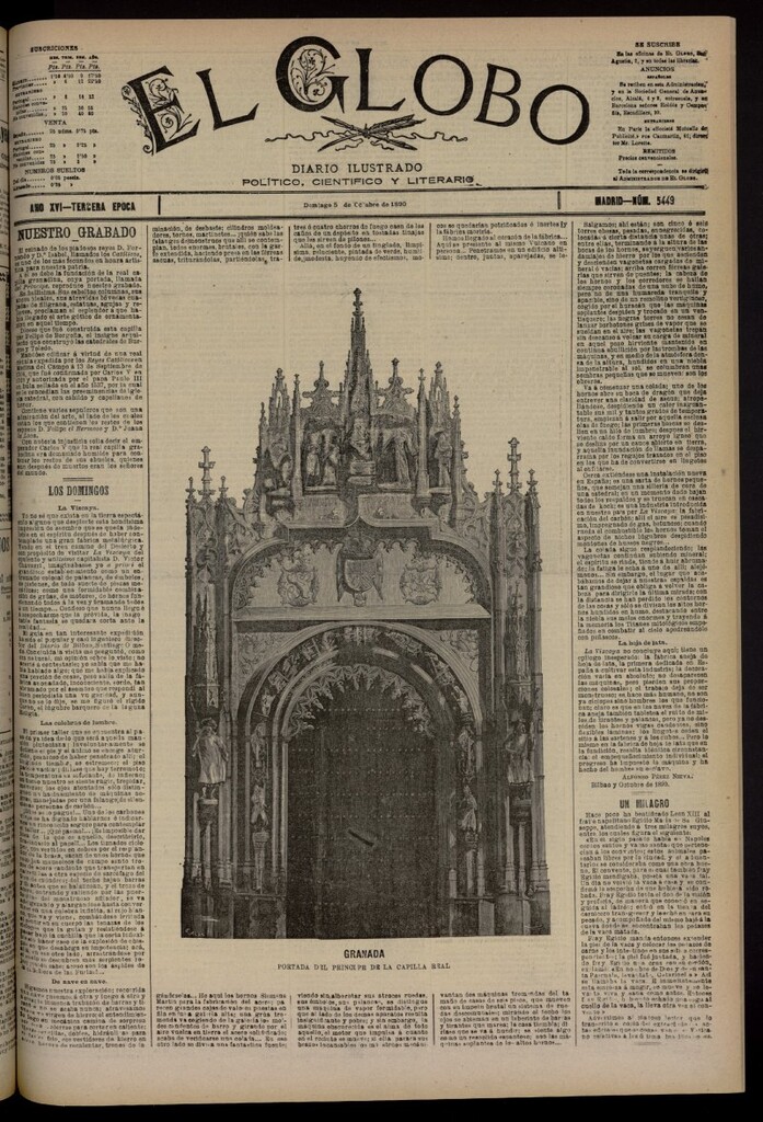 Miniatura de El Globo : diario ilustrado del 5 de octubre de 1890, nº 5449
