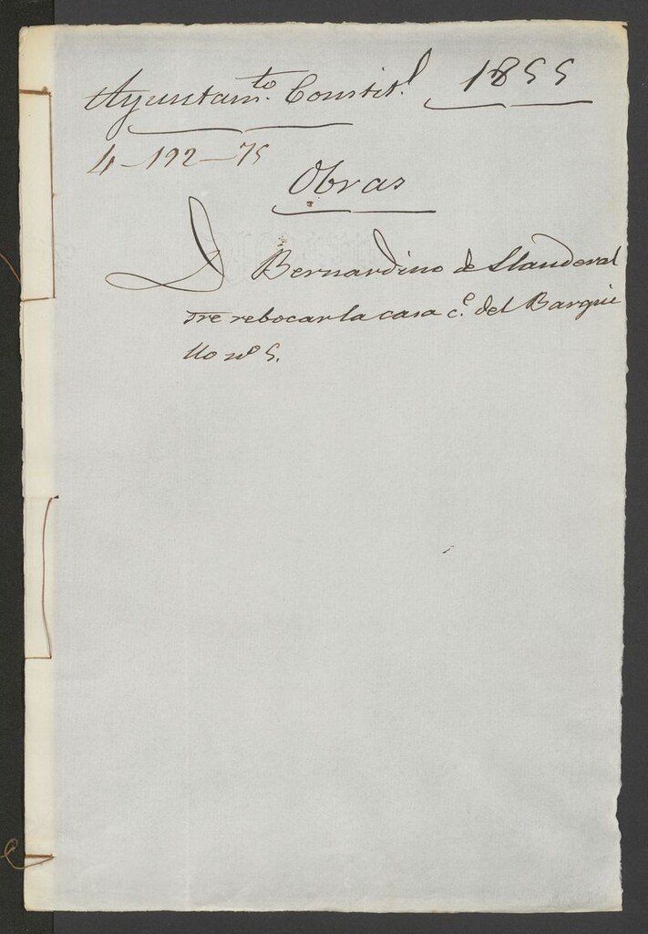 Miniatura de D. Bernardino de Llanderal, sobre revocar casa calle del Barquillo nº 5. (1855)