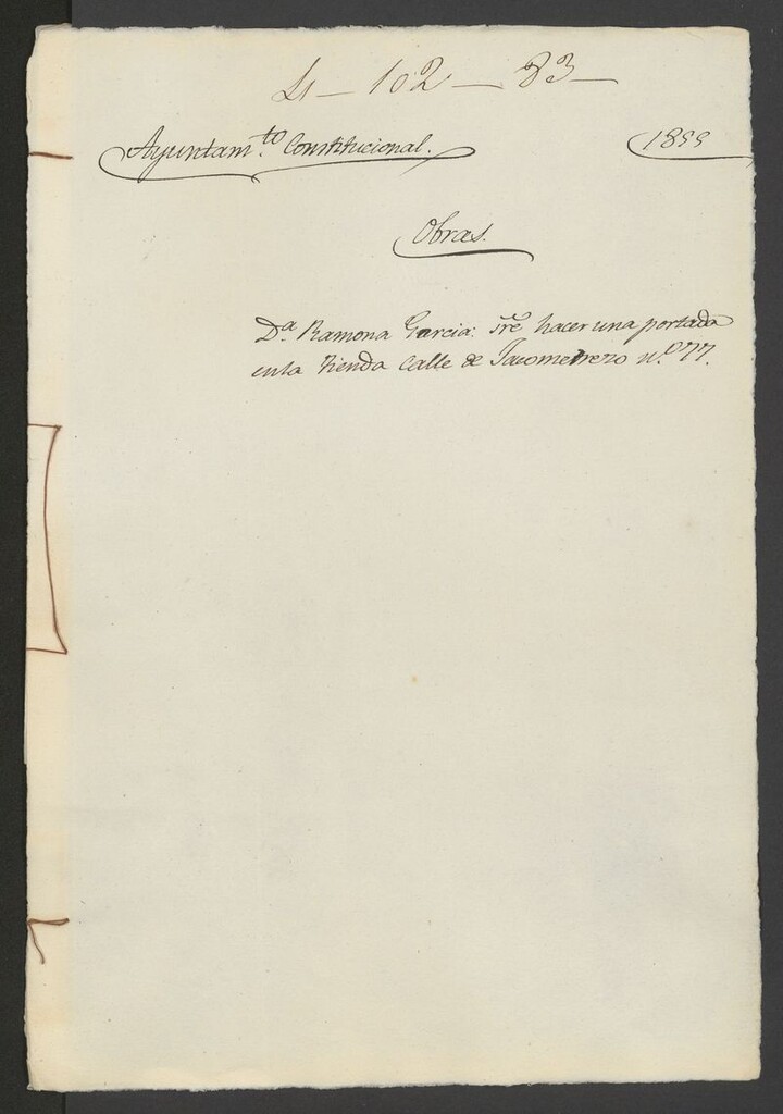 Miniatura de ª Ramona García, sobre hacer una portada en la tienda calle de Jacometrezo,nº 77. (1855)