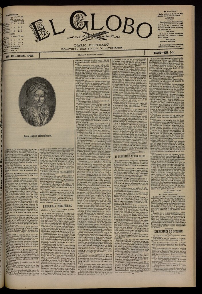 Miniatura de El Globo : diario ilustrado del 7 de octubre de 1890, nº 5451