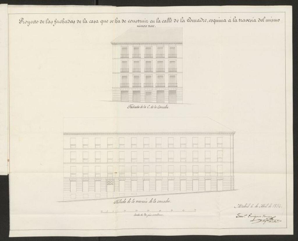 Miniatura de Francisco Antón sobre edificación Calle y Travesía de la Comadre nºs 13, 3, 5 y 7. (1854)