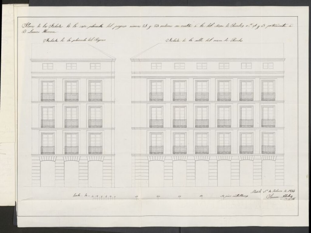 Miniatura de D. Lorenzo Herrera, sobre edificación Plaza del Progreso nº 21 con vuelta a la calle del Mesón de Paredes nº 3, manzana 13 (1854)