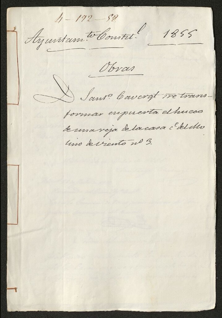 Miniatura de D. Santiago Cavergt, sobre transformar en puerta el hueco de una reja de la casa calle de Molino de Viento nº 3