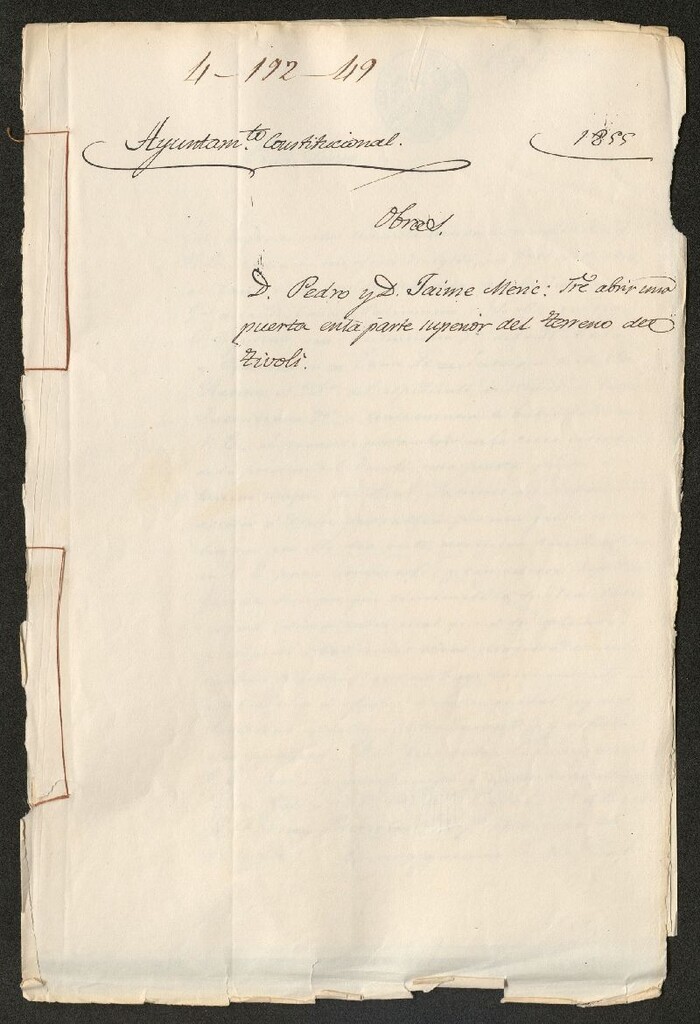 Miniatura de D. Pedro y D. Jaime Meric, sobre abrir puerta en la parte superior del terreno del Tiboli