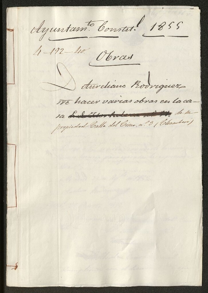 Miniatura de D. Aureliano Rodríguez, sobre hacer varias obras en la casa de su propiedad calle del Cisne, nº 3 (Chamberí)