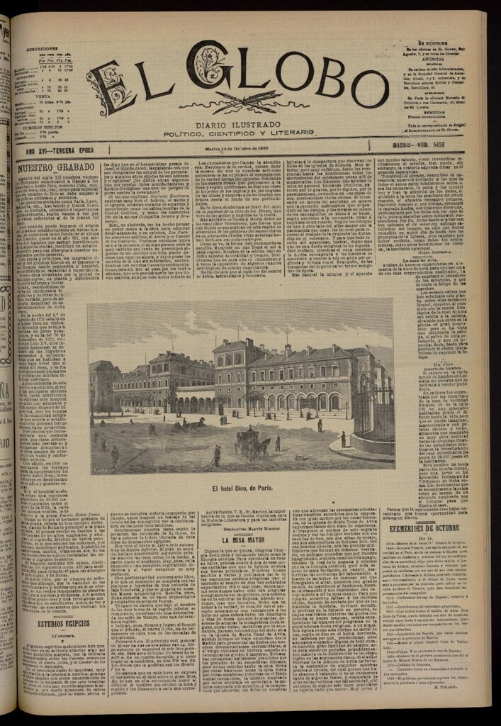 Miniatura de El Globo : diario ilustrado del 14 de octubre de 1890, nº 5458