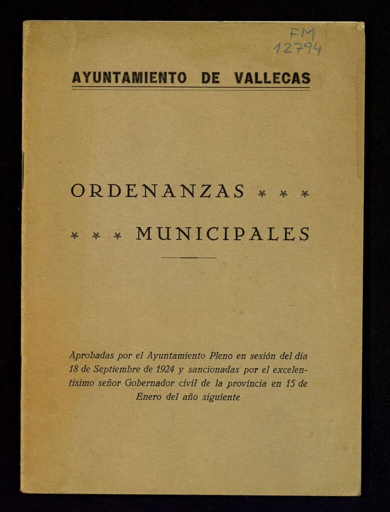 Miniatura de Ordenanzas municipales de Vallecas