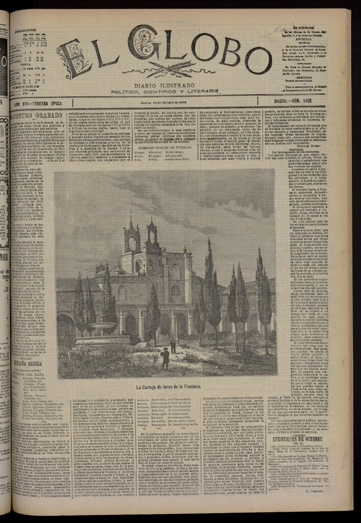 Miniatura de El Globo : diario ilustrado del 16 de octubre de 1890, nº 5460