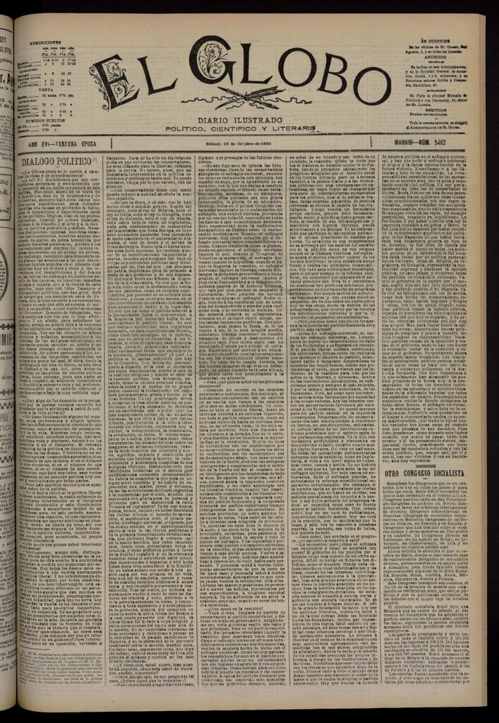 Miniatura de El Globo : diario ilustrado del 18 de octubre de 1890, nº 5462