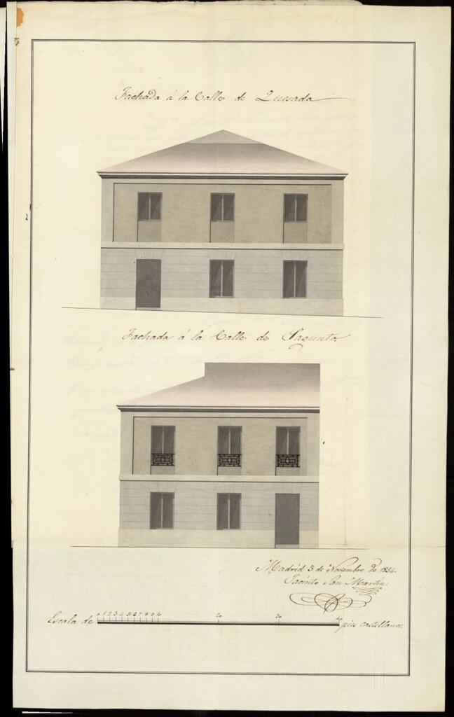 Miniatura de D. Manuel Menéndez Baragaña, sobre construir una casa en Chamberí, calle de Sagunto esquina a la de Quesada, hoy Juan de Juanes.