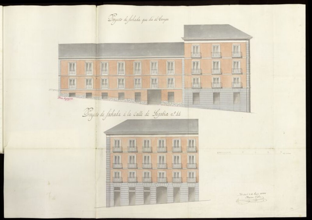 Miniatura de Dª Andrea Barrio, sobre construir una casa en la calle de Segovia con vuelta a la Cuesta de la Vega.