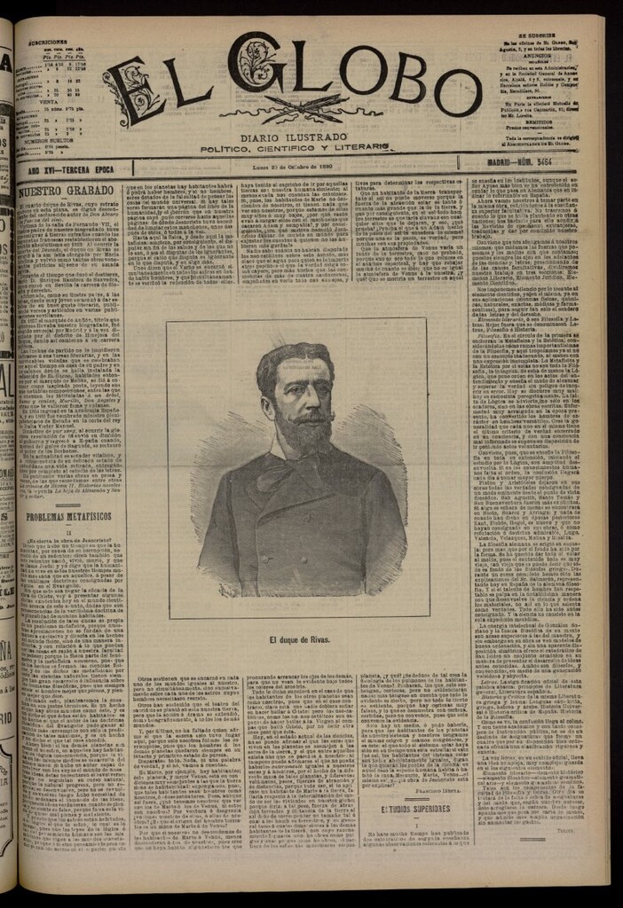 Miniatura de El Globo : diario ilustrado del 20 de octubre de 1890, nº 5464