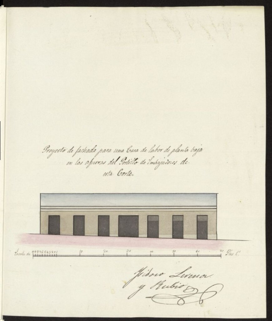 Miniatura de D. Blas Marcos, sobre construir una casa en las afueras del Portillo de Embajadores que baja de la Puerta de Atocha al Embarcadero.