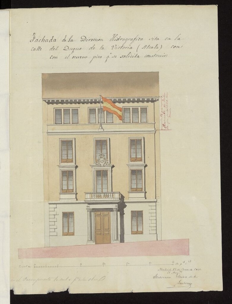 Miniatura de La Dirección  de Hidrografía, solicita levantar piso tercero o sotabanco en la casa de su establecimiento calle del Duque de la Victoria nº 54. (1856)