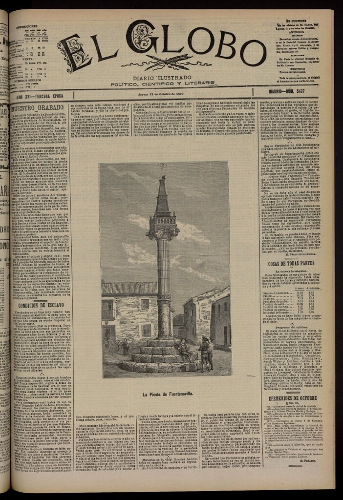 Miniatura de El Globo : diario ilustrado del 23 de octubre de 1890, nº 5467