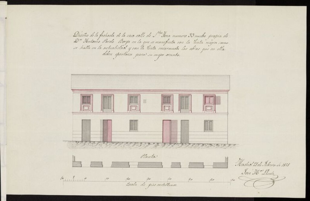 Miniatura de Expediente de D. Antonio Pardo Borjas, solicitando licencia para hacer varias obras en las casas nº 33 moderno de la calle de Sta. Ana. (1856)