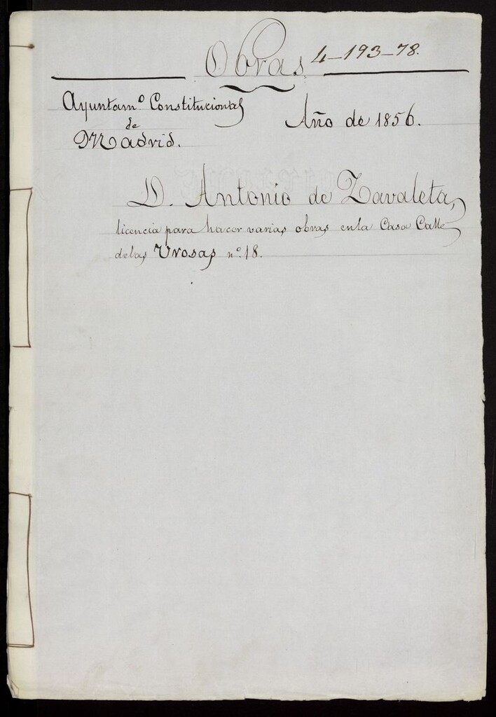 Miniatura de D. Antonio de Zabaleta, licencia para hacer varias obras en la casa calle de Urosas, nº 18. (1856)