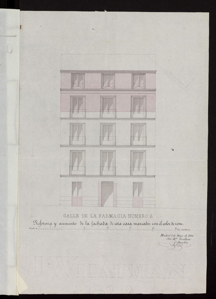 Miniatura de D. Ventura Alonso, licencia para levantar piso 3º y 4º y reformar los huecos de fachada de la casa calle de la Farmacia, nº 5, manzana 315. (1856)