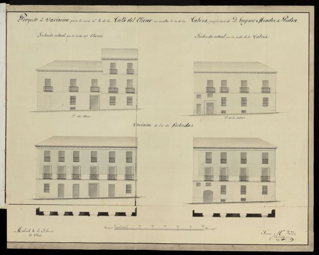 Miniatura de D. Eugenio Méndez Piedra, licencia para obras en su casa calle del Olivar, con vuelta a la de la Cabeza. (1856