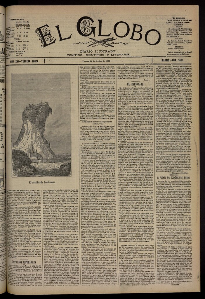 Miniatura de El Globo : diario ilustrado del 24 de octubre de 1890, nº 5468