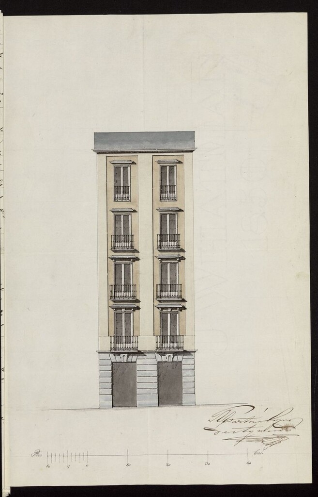 Miniatura de D. Vicente Zarza, licencia para derribar y construir de nuevo la casa calle de Sta. Isabel nº 16 moderno. (1856)