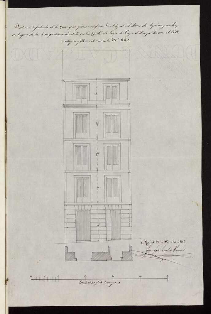 Miniatura de D. Miguel Antonio Aguirrezavalen, licencia  para edificar en la casa calle de Lope de Vega, nº 32 , manzana 231. (1856)